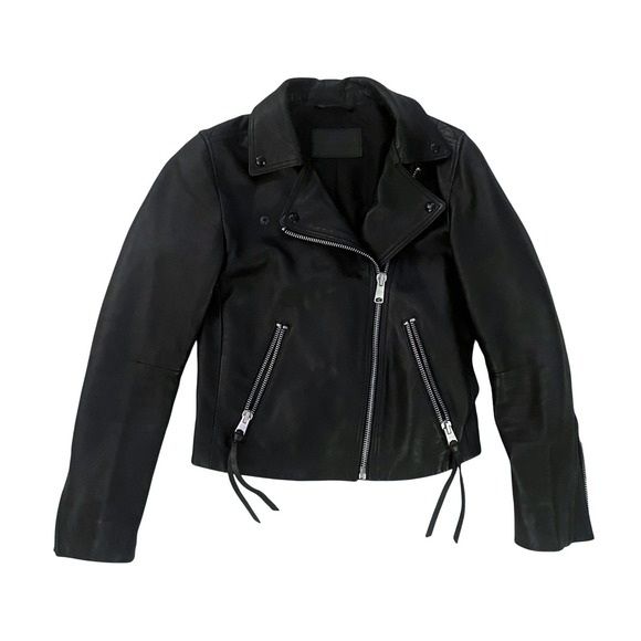 ALLSAINTS Women's Dalby Slim Fit Leather Biker Jacket Black Lamb Leather- Size 4 - Picture 3 of 8